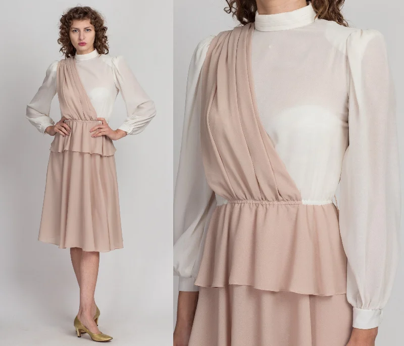 70s Two Tone Draped Dress - Small