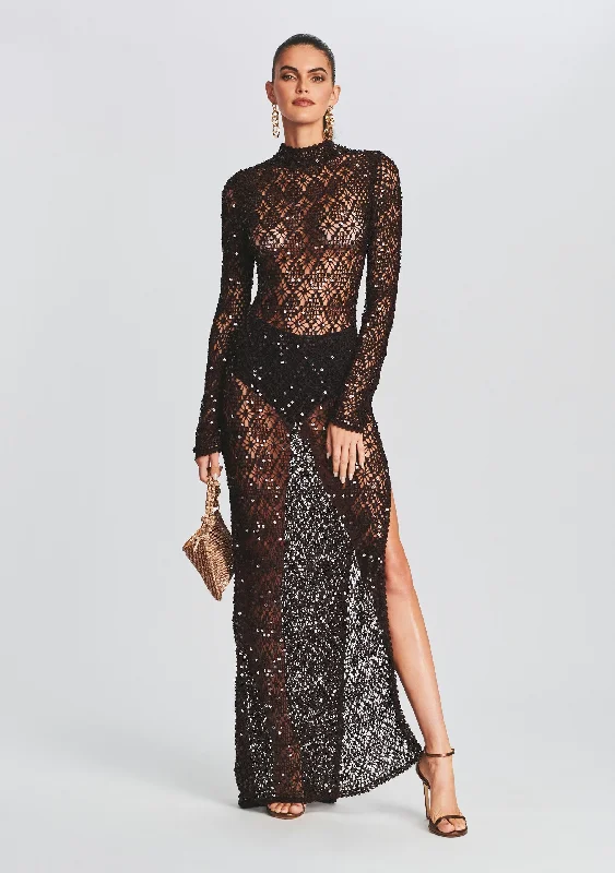 Alexa Sequin Open Crochet Dress