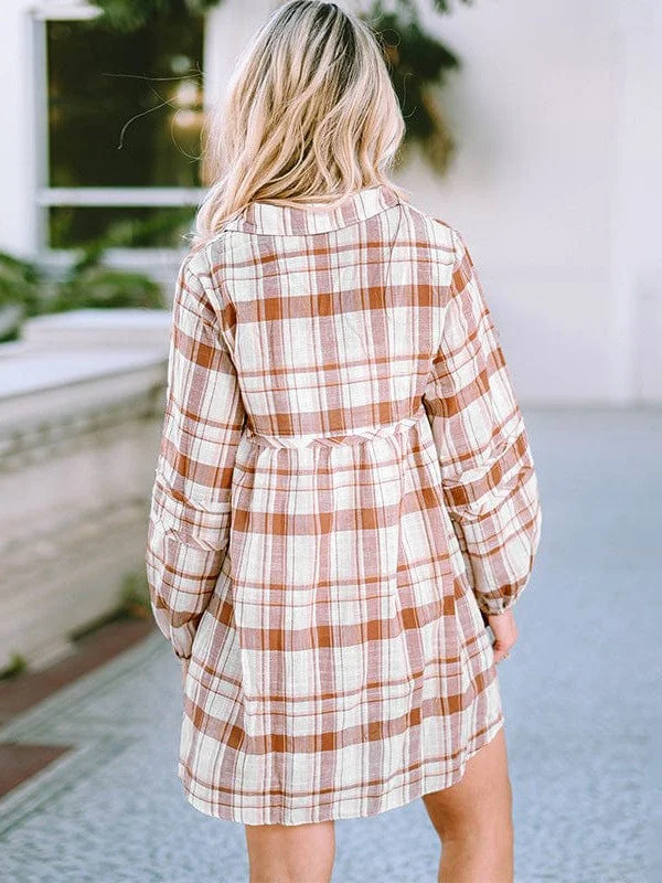 Brown and Beige Check Dress
