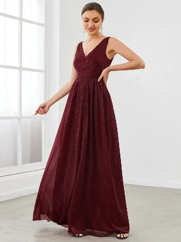 Glamorous Sparkling Evening Gown with Double V-Neck for Parties
