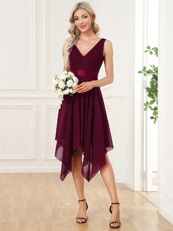 Elegant Lace V Neck Chiffon Prom Dresses for Women