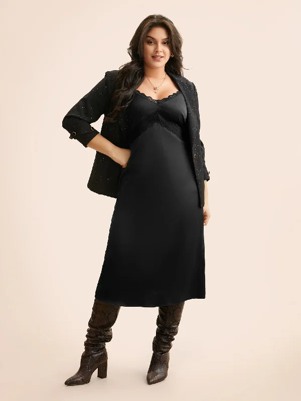 Lace Panel Shirred Cami Dress