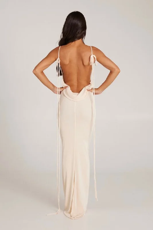 MÉLANI The Label CRISTINA Pearl White Drape Low Back Dress