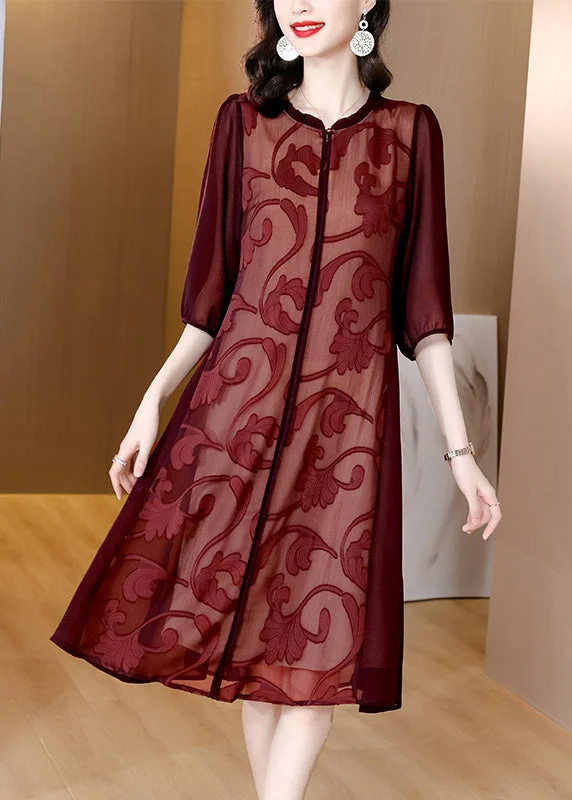 Mulberry Patchwork Silk Long Dresses Half Sleeve Tunics Corduroy durable
