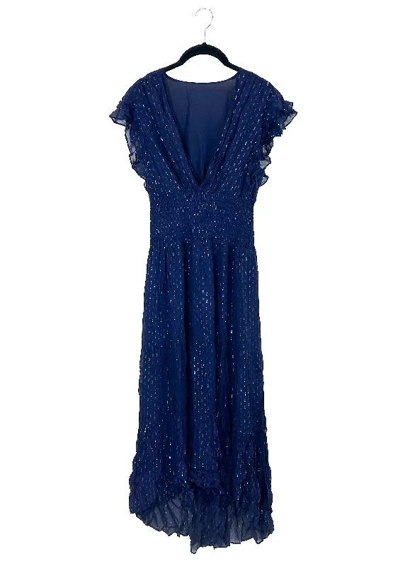 Midnight Blue and Gold Dress - Size 4/6 sweetheart Neckline Romantic