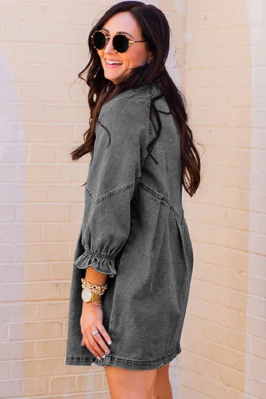 Three-Quarter Sleeve Button-Down Dress