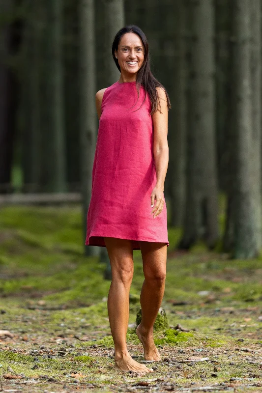 Trapeze Linen Dress VICTORIA In Raspberry