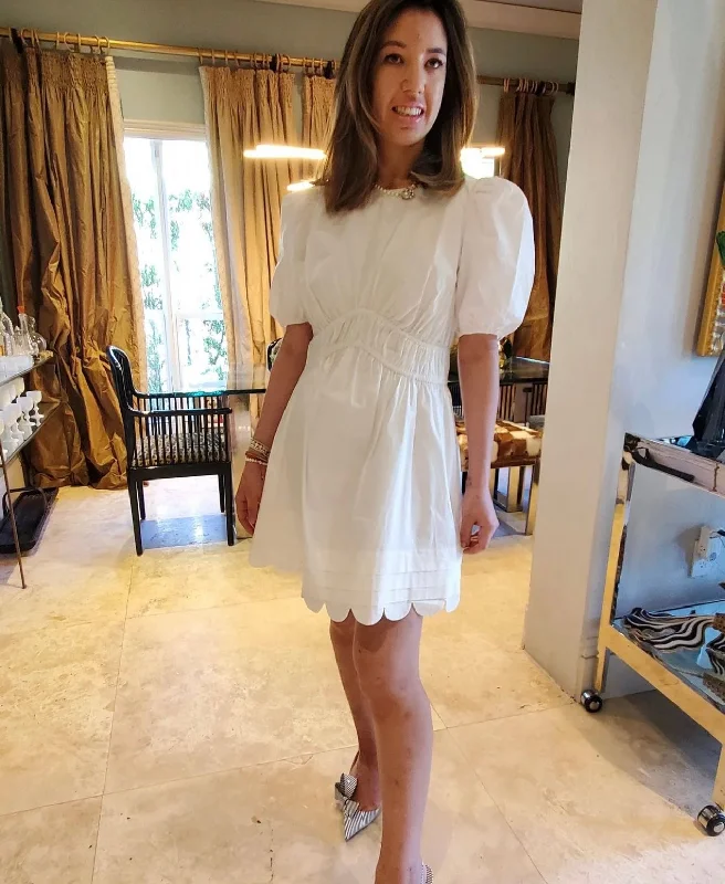 WHITE RUCHED DETAIL DRESS