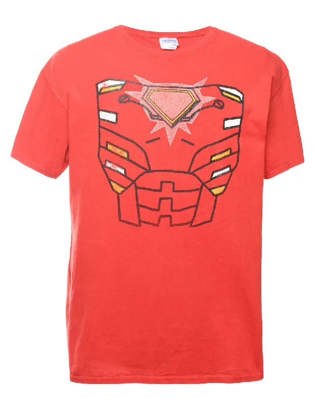 2000s Red Printed T-shirt - L Spandex Blend Rayon Blend Denim Blend