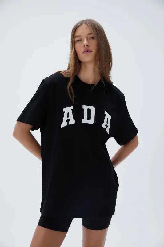 ADA Short Sleeve Oversized T-shirt - Black Zippered Front Buttoned Front Snap Front