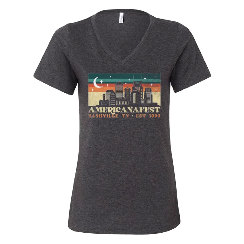 AMERICANAFEST Nashville Nights Women's V-Neck T-Shirt Elegant Classic Vintage