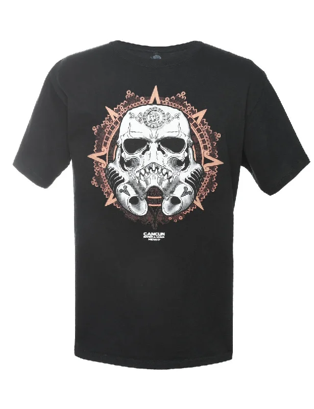 Black Printed T-shirt - L Cashmere Blend Cotton Blend Poly Blend