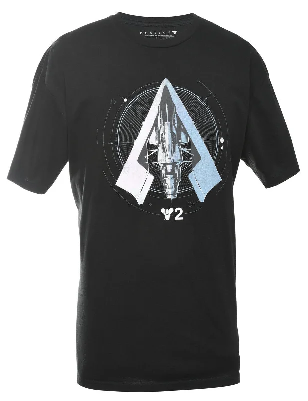 Black Printed T-shirt - XL Solid Print Embellished