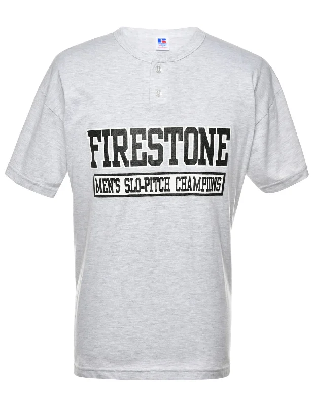 Button Front Firestone Printed T-shirt - L Faux Fur Fabric Real Fur Fabric Shearling Fabric Button Front Firestone Printed T-shirt - L Faux Fur Fabric Real Fur Fabric Shearling Fabric