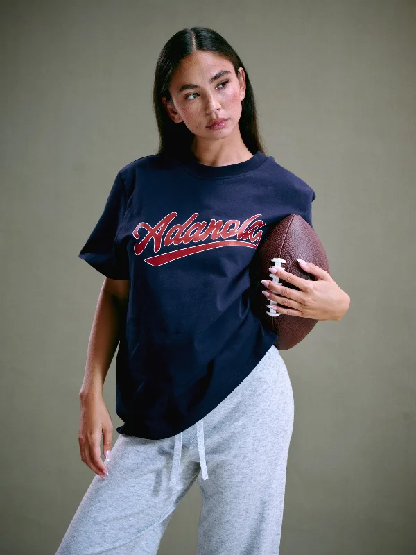 Script Short Sleeve Oversized T-shirt - Navy Blue/Vintage Red Spandex Blend Rayon Blend Denim Blend Script Short Sleeve Oversized T-shirt - Navy Blue/Vintage Red Spandex Blend Rayon Blend Denim Blend