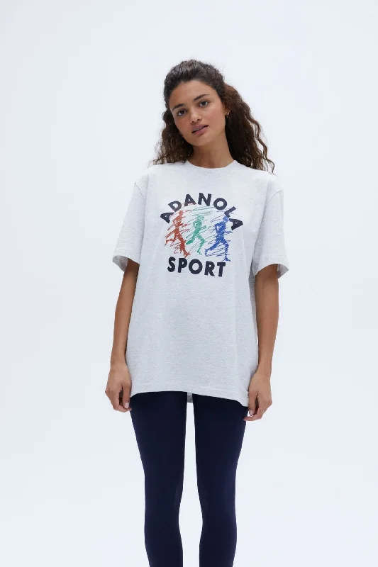 Campus Short Sleeve Oversized T-shirt - Light Grey Melange Ribbed Striped Patterned