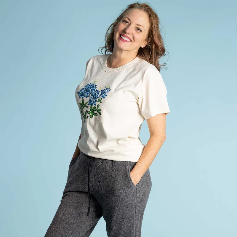 SONOMA Printed 100% Organic Cotton T-shirt (Grown & Made in USA) - Blue Flower Denim Fabric Leather Fabric Suede Fabric SONOMA Printed 100% Organic Cotton T-shirt (Grown & Made in USA) - Blue Flower Denim Fabric Leather Fabric Suede Fabric