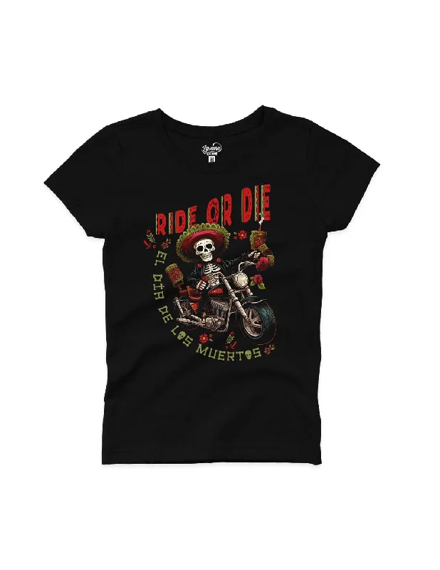 DIA DE LOS MUERTOS BLACK WOMEN T-SHIRT Rayon Velvet Corduroy