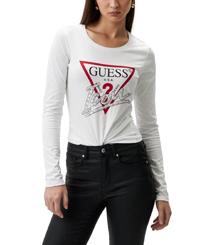 Guess T-shirt Icon Tee Bianco Donna Welt Pockets Slit Pockets Flap Pockets