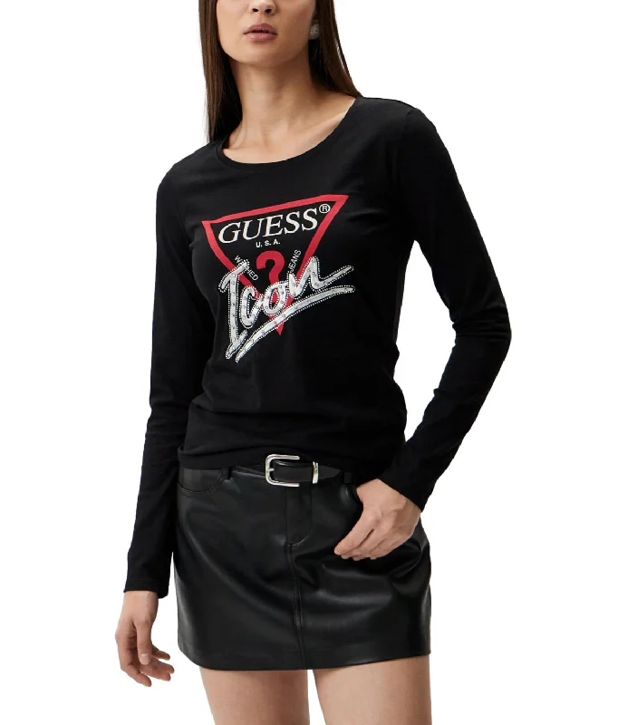 Guess T-shirt Icon Tee Nero Donna Zippered Front Buttoned Front Snap Front
