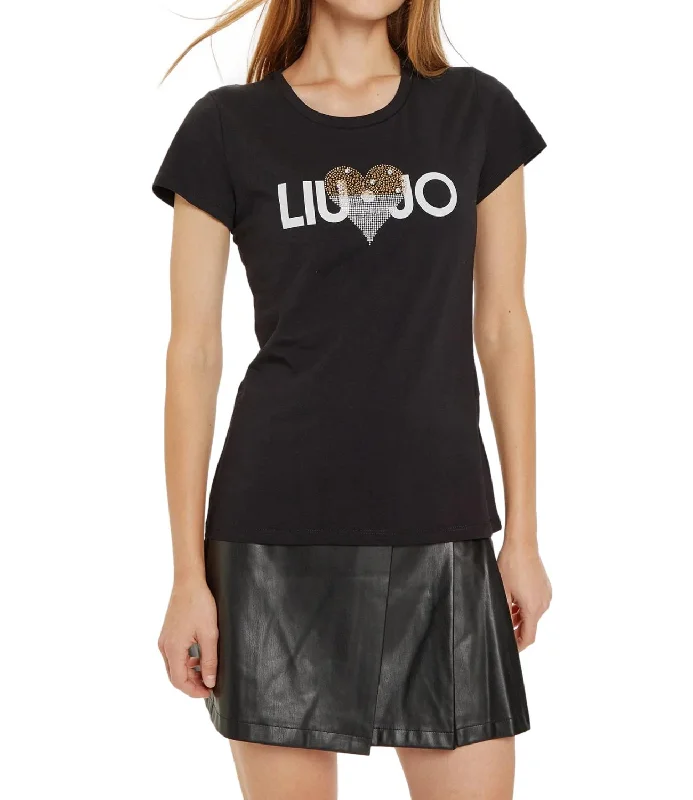 Liu Jo t-shirt nera donna Beaded Sequined Faux Fur