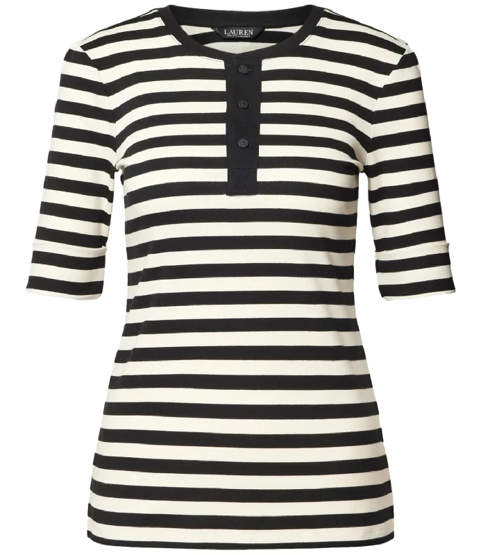 Ralph Lauren T-Shirt Crema/Nero Donna Boxy Fit Fitted Loose