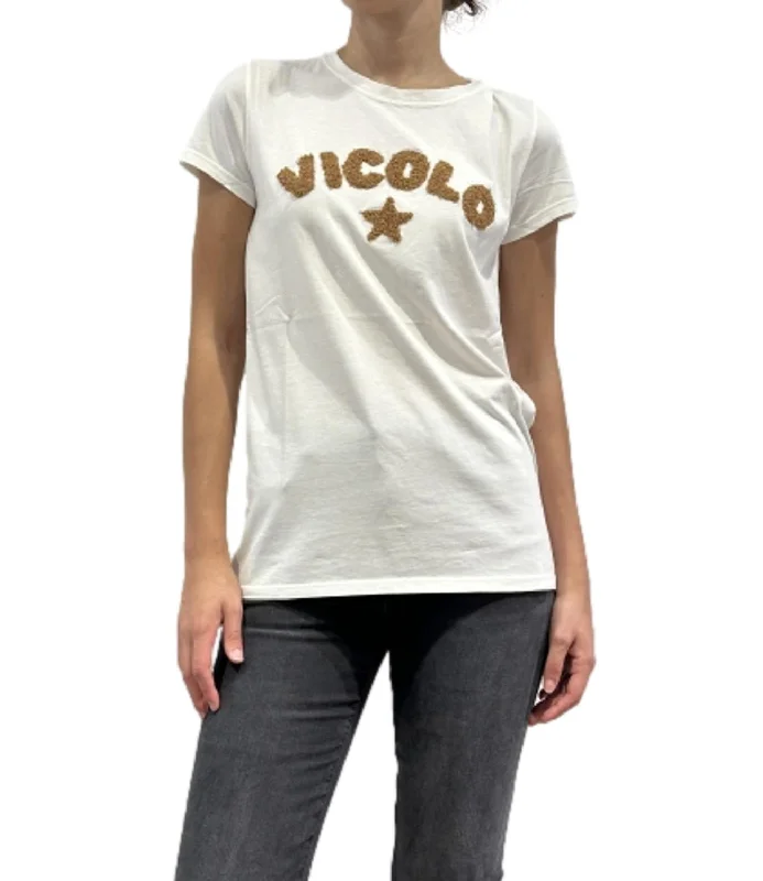 Vicolo t-shirt bianca donna Notch Collar Peter Pan Collar Cowl Neck
