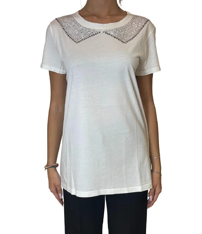 Vicolo t-shirt bianca donna Lace Blend Ribbed Blend Corduroy Blend