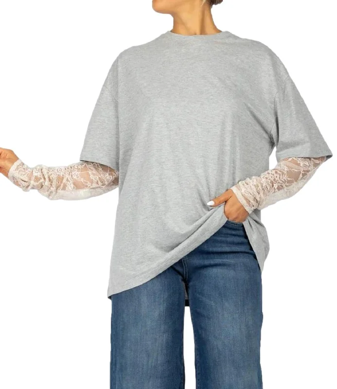 Vicolo t-shirt grigia donna Print Jacquard Patchwork