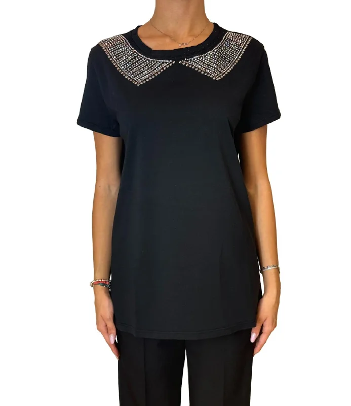 Vicolo t-shirt nera donna Polka Dot Checkered Tartan
