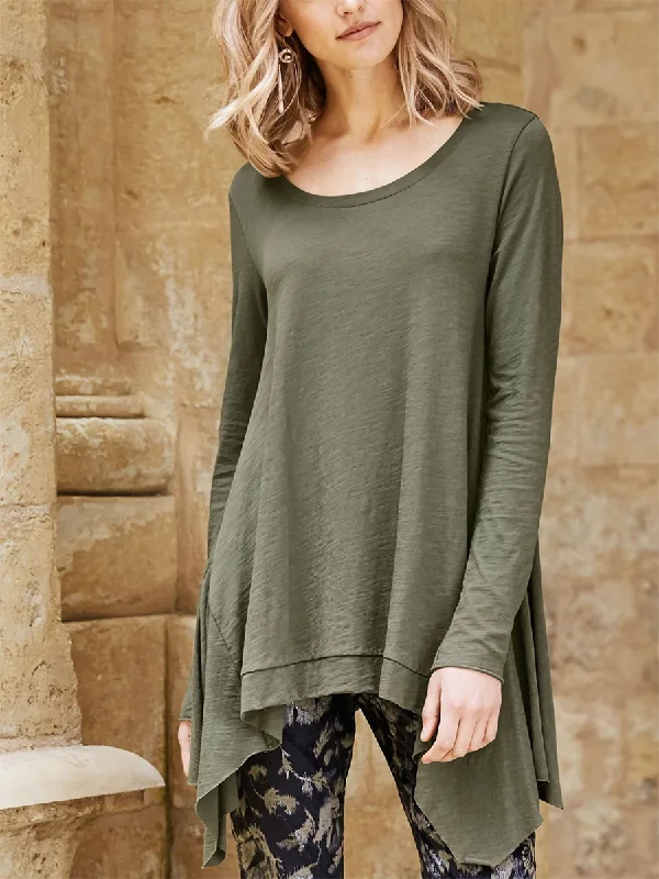 Fashion Solid Color Irregular Long Sleeve T-Shirt Front Pockets Side Pockets Patch Pockets Fashion Solid Color Irregular Long Sleeve T-Shirt Front Pockets Side Pockets Patch Pockets