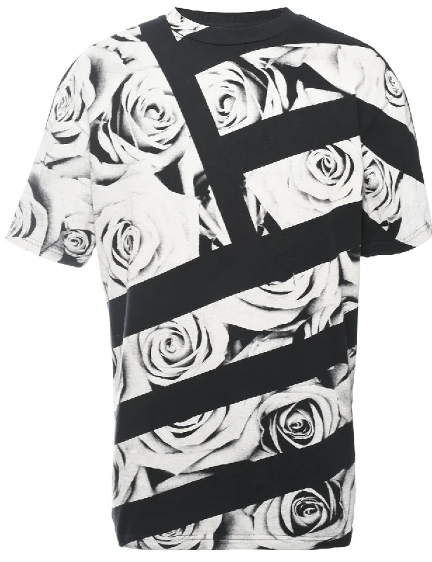 Floral Printed T-shirt - M Graphic Embroidered Appliqued