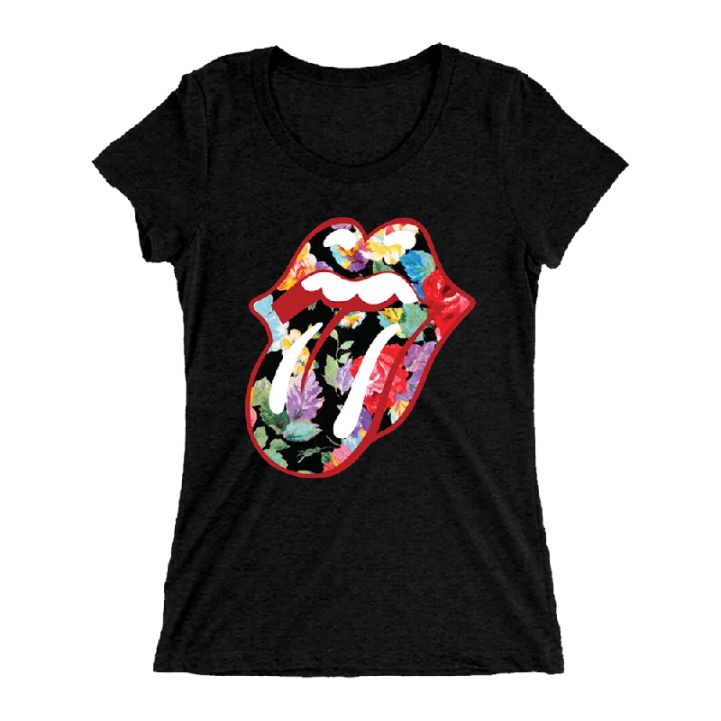 Floral Tongue Ladies Fit T-Shirt Wool Fabric Cashmere Fabric Tweed Fabric