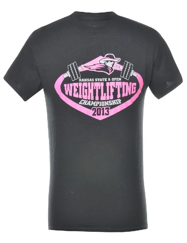 Gildan Weightlifting Black & Pink Championship Printed T-shirt - S Mesh Fabric Canvas Fabric Denim Fabric Gildan Weightlifting Black & Pink Championship Printed T-shirt - S Mesh Fabric Canvas Fabric Denim Fabric