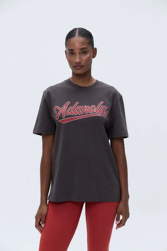 Script Short Sleeve Oversized T-shirt - Coffee Bean/Vintage Red Chenille Fabric Brocade Fabric Lace Fabric