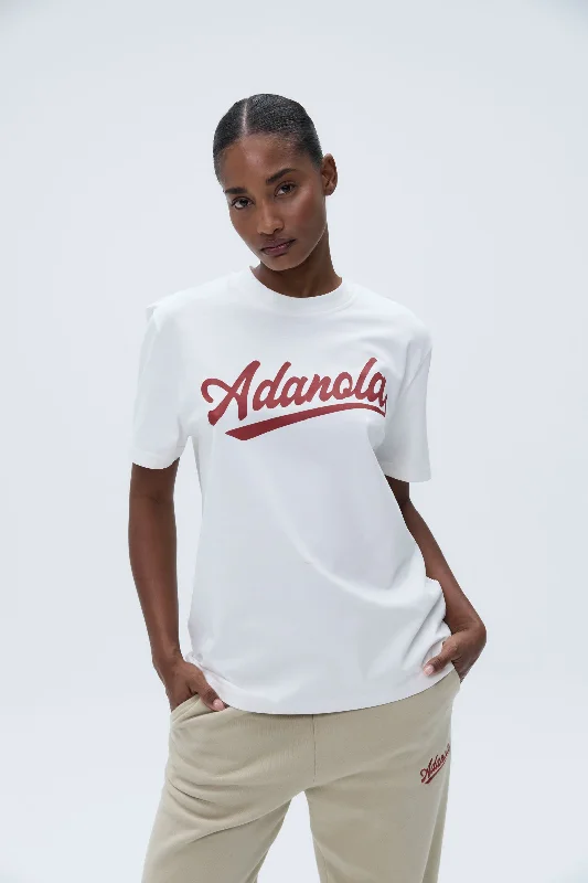 Script Short Sleeve Oversized T-shirt - White/Vintage Red Jersey Fabric Tulle Fabric Batik Fabric Script Short Sleeve Oversized T-shirt - White/Vintage Red Jersey Fabric Tulle Fabric Batik Fabric
