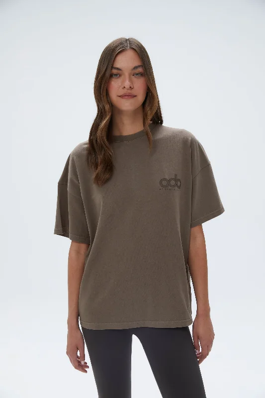 Performance Washed Short Sleeve Drop Shoulder T-shirt - Cocoa Brown Hooded Caped Shawl Collar
