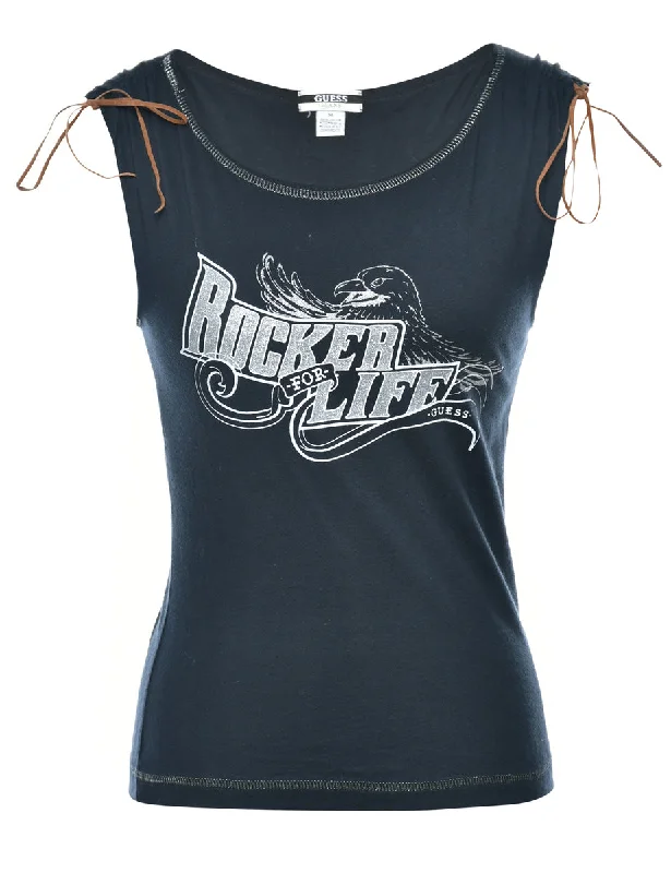 Guess Rocker For Life Printed T-shirt - M Collared Crew Neck Turtle Neck