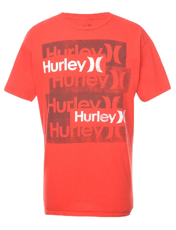 Hurley Printed Red & White T-shirt - M Jersey Fabric Tulle Fabric Batik Fabric