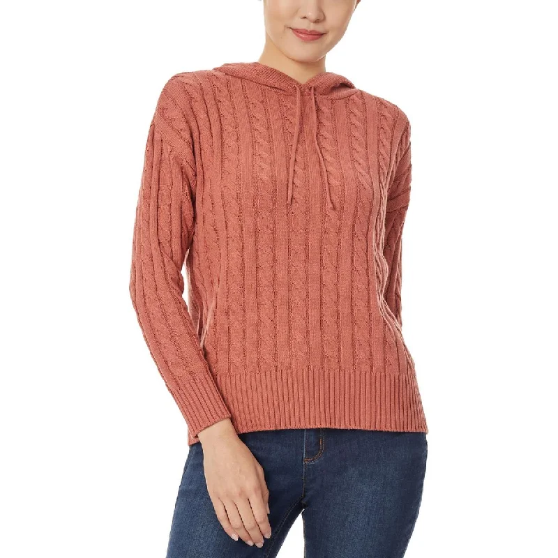 Jones New York Womens Cotton Hooded Hooded Sweater Striped Floral Plaid