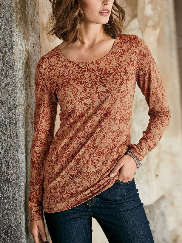 Long Sleeve Vintage Print T-Shirt V-Neck T-Shirt Long Sleeve Cotton