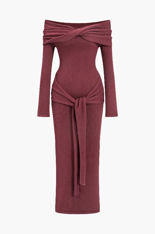 Solid Sweater Tie Front Maxi Dress Transparent Opaque Sheer