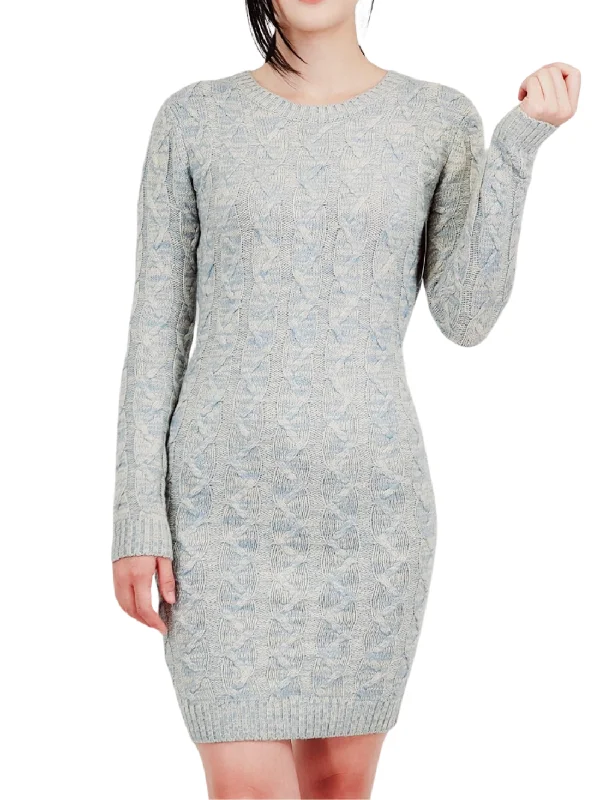 Yemak Women's Cable Knit Long Sleeve Heather Color Sweater Dress MK8042 Layered Multi-layer Single Layer