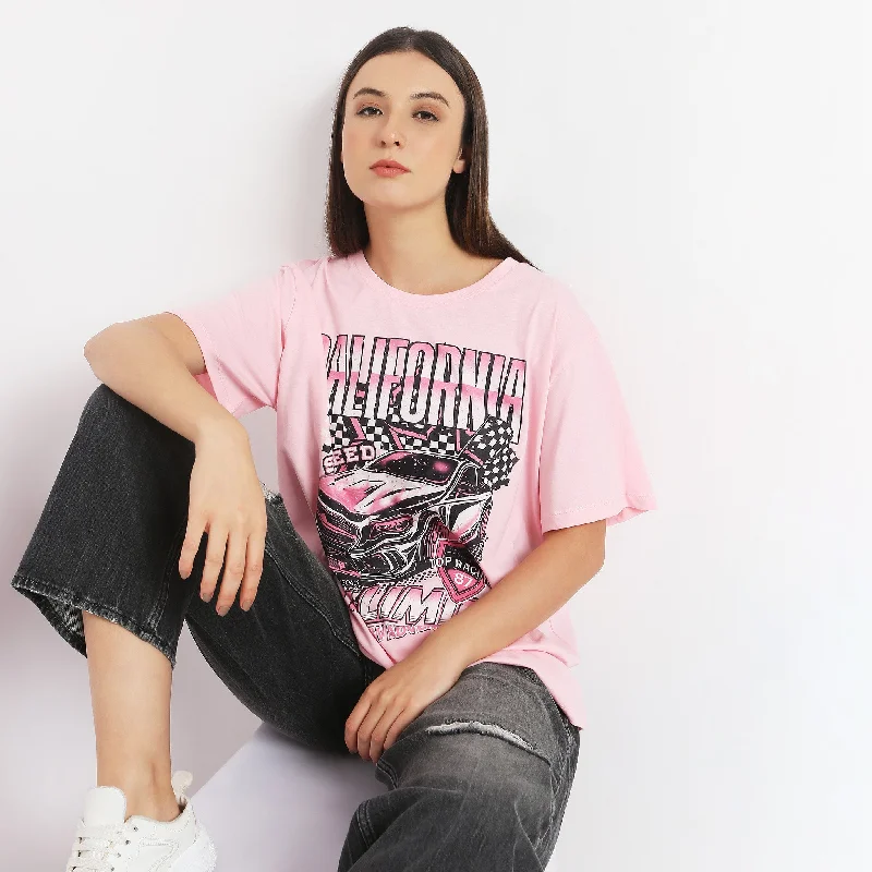 Oversize Printed T-Shirt Graphic T-Shirt Round Neck Polyester