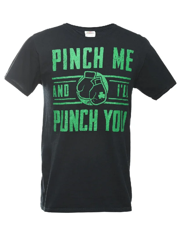 Pinch Me And I'll Punch You Printed T-shirt - S Houndstooth Herringbone Solid