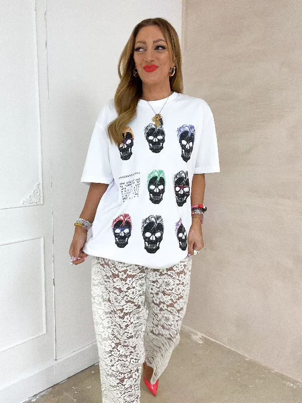 Rebel Skull Repeat T-Shirt In White Welt Pockets Slit Pockets Flap Pockets