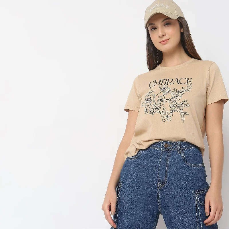 Regular Fit Graphic T-Shirt Embroidered Appliqued Beaded