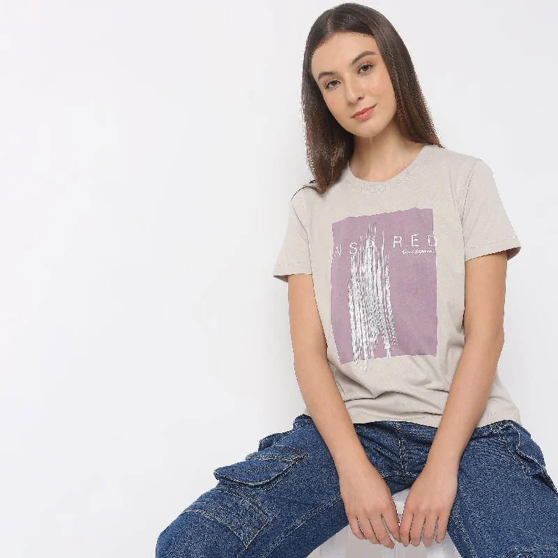 Regular Fit Graphic T-Shirt Sequined Glittery Shiny