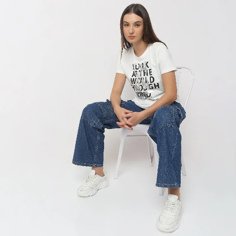 Regular Fit Graphic T-Shirt Lace Blend Ribbed Blend Corduroy Blend