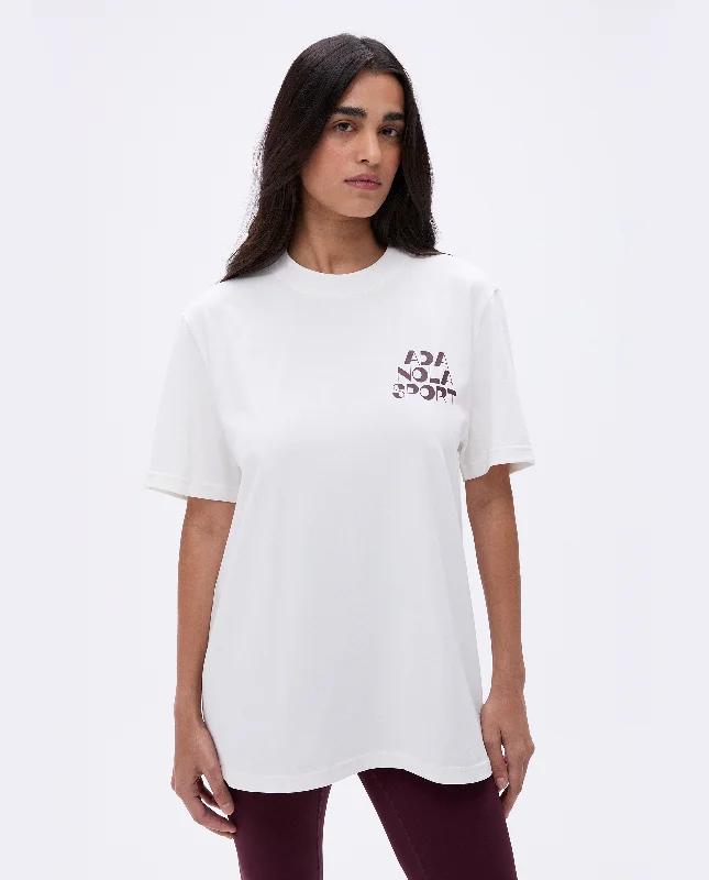 Retro Oversized Short Sleeve T-shirt - White/Dark Cherry Chenille Brocade Lace